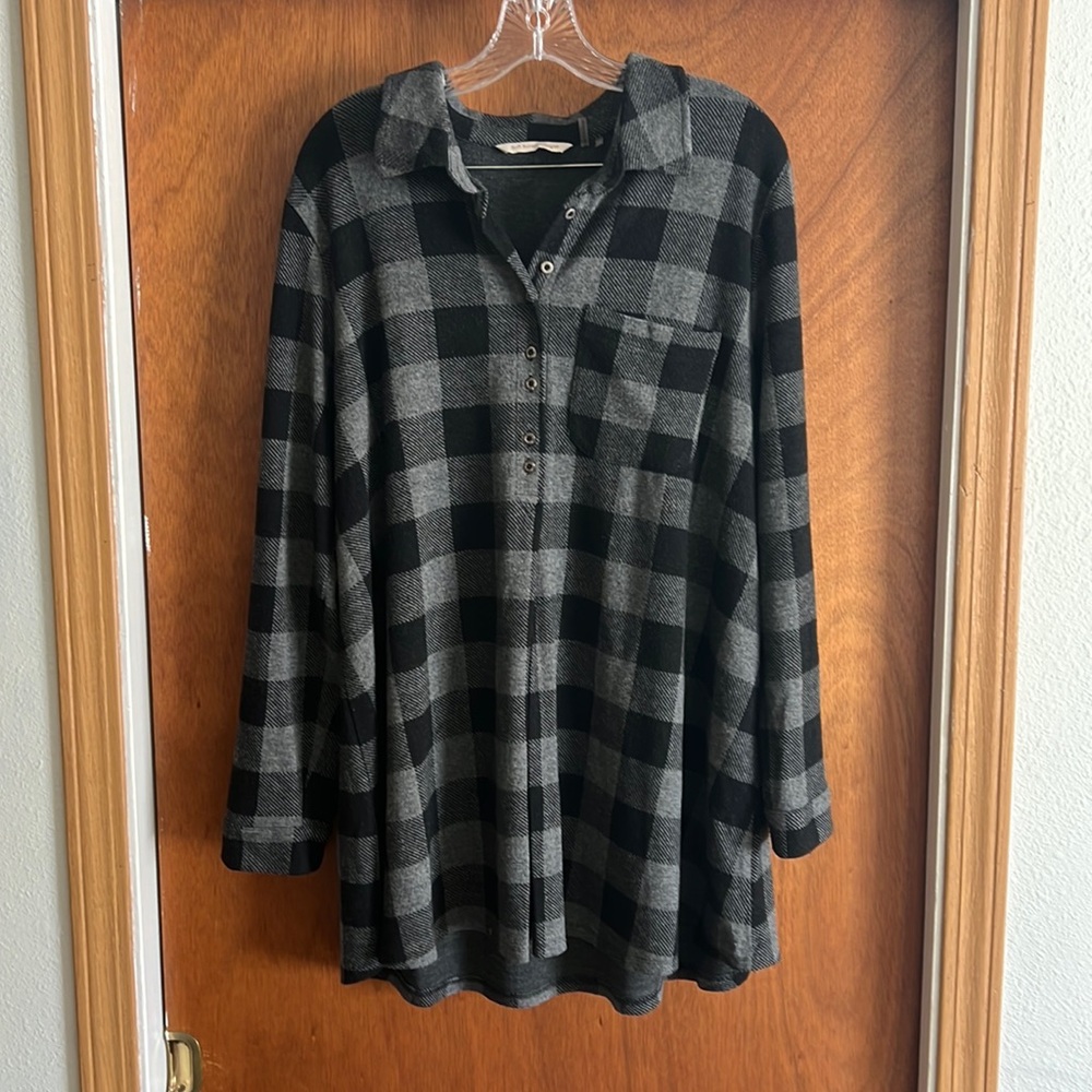 Soft Surroundings Womens Mad Over Plaid Flannel Longline Soft Tunic Top